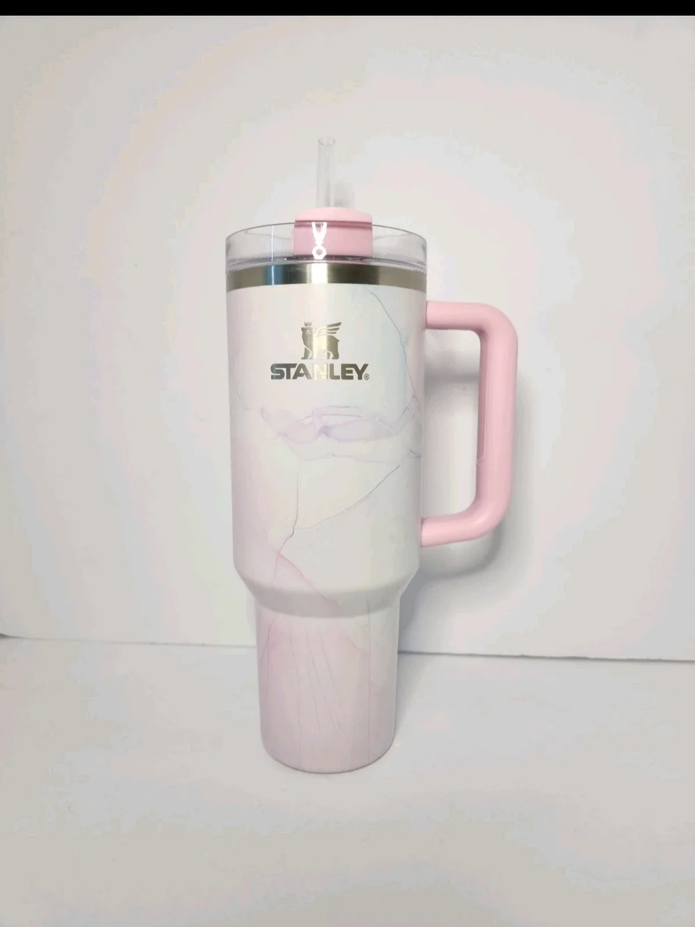 Stanley 40 oz. Watercolor Tulle Marble Effect Travel Tumbler with Pink Handle